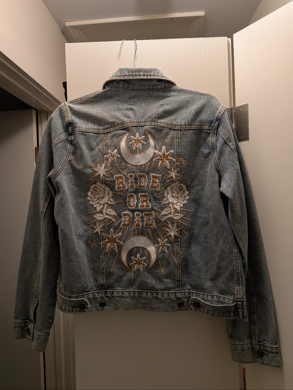 Rue De Seine Light Wash Denim 'Ride Or Die' Jacket Medium